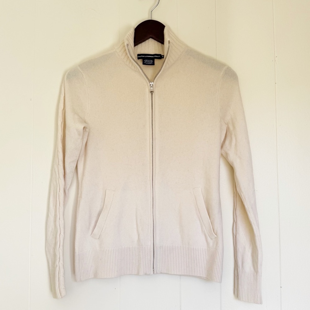 RALPH LAUREN GOLF Cream Cashmere Full Zip Medium